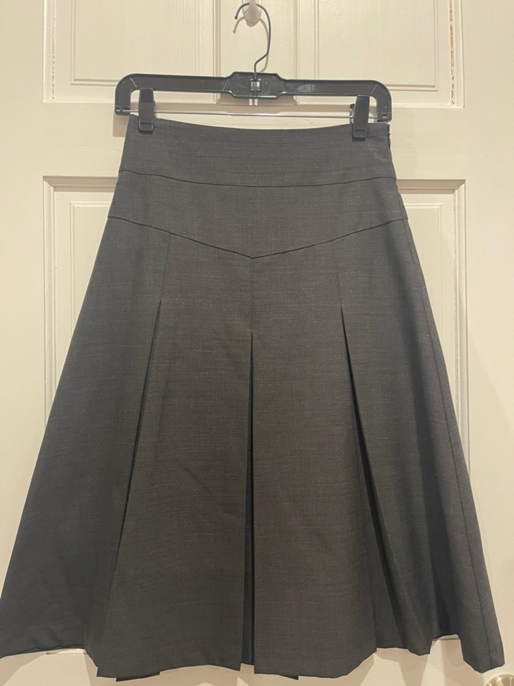 A-Line Dark Gray Pleated Midi Skirt